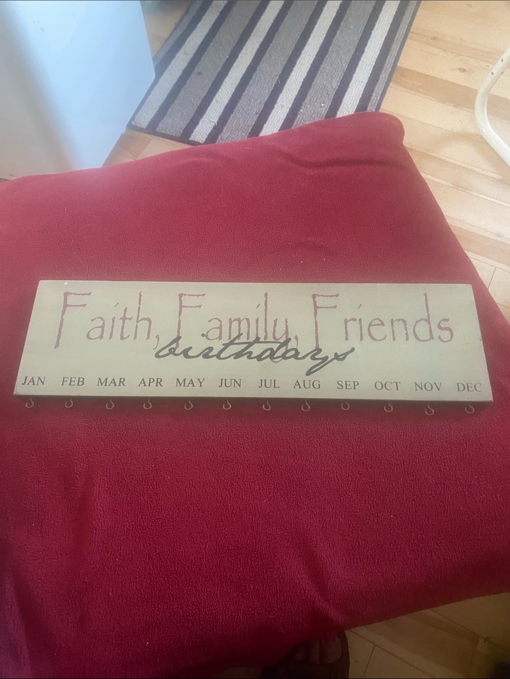 Faith Family Friends Birthday Calendar Wall Sign - Cream and Red